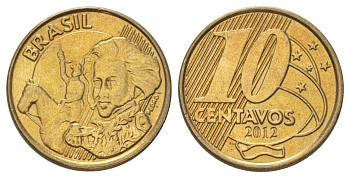 Бразилия 10 сентаво 2012 KM 649 сталь плакированная латунью aUNC 4627-964