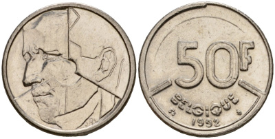 Бельгия 50 франков 1992 Belgique, Бодуэн I (1951-1993) KM 168 никель 4601-124