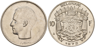 Бельгия 10 франков 1972 Belgique, Бодуэн I (1951-1993) KM 155.1 никель    4187-446