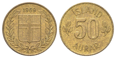 Исландия 50 эйре 1969 KM 17 никель латунь 4668-928