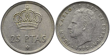 Испания 25 песет 1975 (79) Хуан Карлос I (1975-2014) KM 808 медно-никель 38-326
