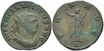 Римская Империя аврелианиан 275 Тацит PAX AVG Сисция about Extremely fine RIC 146 var бронза, серебрение 1073-17-11