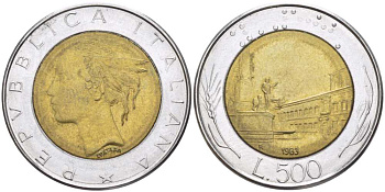 ИТАЛИЯ 500 ЛИР 1983 R KM 111 биметалл 113-1237