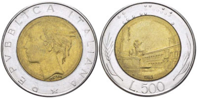 ИТАЛИЯ 500 ЛИР 1983 R KM 111 биметалл 113-1237