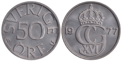 Швеция 50 эре 1977 U Карл XVI Густав (1973- ) KM 855 медно-никель UNC 4681-1031