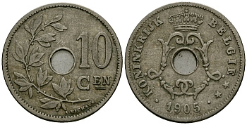 Бельгия 10 сантимов 1905 Belgie KM 53 медно-никель 4172-1216