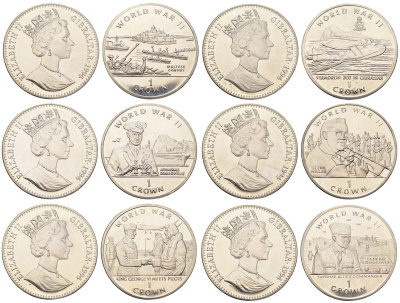 Гибралтар полный набор из 6 монет (1 крона) 1994 Вторая мировая война KM 259, 260, 261, 262, 263 и 264 медно-никель BU 1524-1731-1741