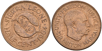 Сьерра-Леоне 1/2 цента 1964 KM 16 бронза UNC 4604-756