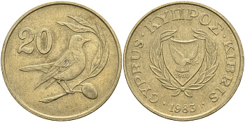 Кипр 20 центов 1983 птичка KM 57.1 никель латунь 4140-715