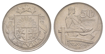 Латвия 50 сантимов 1922 год-тип KM 6 никель aUNC 4657-735