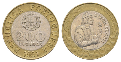 Португалия 200 эскудо 1991 Гарсия Де Орта (1501-1568) KM 655 биметалл 4393-327