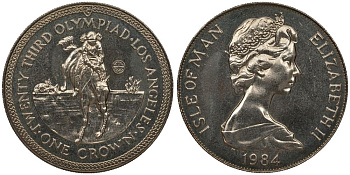 Остров Мэн 1 крона 1984 XXIII летние Олимпийские игры в Лос-Анджелесе 1984 года, конный спорт KM 120 медно-никель UNC 1078-4-34