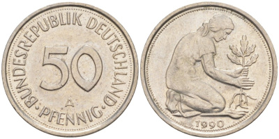 ФРГ 50 пфеннигов 1990 A J 384a, KM 109.2 медно-никель 63-342