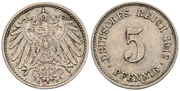 Германия 5 пфеннигов 1912 E, KM 11, J. 12 медно-никель 220-623
