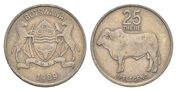 Ботсвана 25 тхебе 1989 Зебу, Всемирный день продовольствия KM 6a сталь плакированная никелем 51-2217