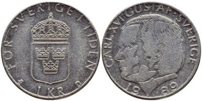 Швеция 1 крона 1989 Карл XVI Густав (1973- ) KM 852a медно-никель 4397-1243