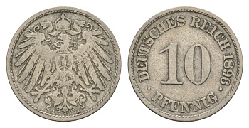 Германия 10 пфеннигов 1896 A, Вильгельм II (1888-1918) KM 12, J. 13 медно-никель 4644-1143