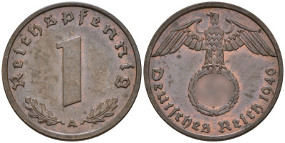 Германия 1 рейхспфенниг 1940 A KM 89, J. 361 бронза 4147-1228