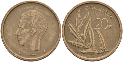 Бельгия 20 франков 1980 Belgique, Бодуэн I (1951-1993) KM 159 никель бронза    4592-1221