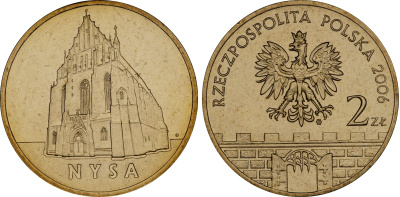 Польша 2 злотых 2006 MW, серия польские города, Ныса (Nysa) KM 570 нордик UNC 4676-426