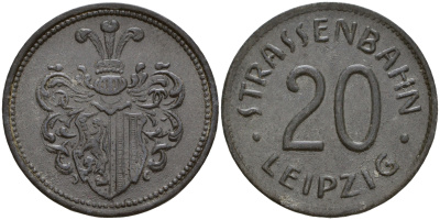 Лейпциг трамвайный жетон на 20 пфеннигов ND Men05 14844.1 цинк 4606-222