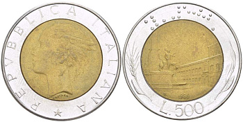 ИТАЛИЯ 500 ЛИР 1986 R KM 111 биметалл 4529-237