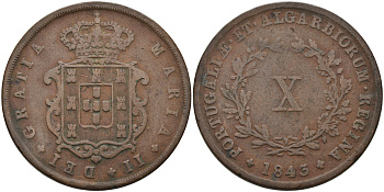 ПОРТУГАЛИЯ 10 РЕЙСОВ 1843 KM 481 медь 4565-126