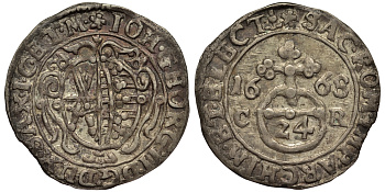 Саксония 1/24 талера 1668 C.R., Иоганн Георг II (1656-1680) KM 471, Clauss/Kahnt 436, Kohl 252 серебро    413-5741