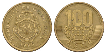 Коста-Рика 100 колонов 1995 KM 230 сталь плакированная латунью 4631-322