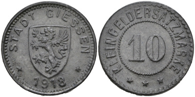ГЕССЕН 10 ПФЕННИГОВ 1918 КЛЯЙНГЕЛЬДМАРКЕ, НОТГЕЛЬД цинк 75-1469