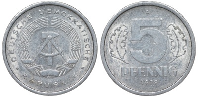 ГДР 5 ПФЕННИГОВ 1979 А алюминий 62-412