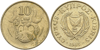 Кипр 10 центов 1985 KM 56.2 никель латунь 4141-1141