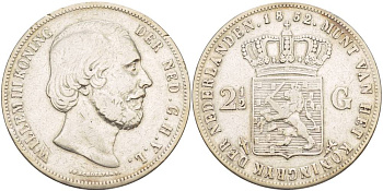 Нидерланды 2 1/2 гульдена 1852 Виллем III (1849-1890) KM 82 серебро 1520-741