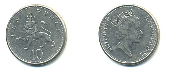 Великобритания 10 пенсов 1992 Елизавета II (1952-2022) KM 938b, Spink 4367 (F4) медно-никель 59-516