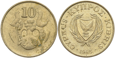 Кипр 10 центов 1985 KM 56.2 никель латунь 4141-1141