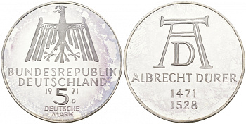 ФРГ 5 марок 1971 D,  KM 129, J. 410 серебро PROOF 02-014-46