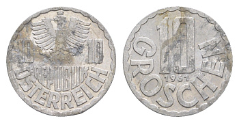 Австрия 10 грошей 1961 KM 2878 алюминий 4576-1022