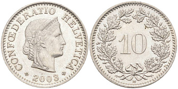 ШВЕЙЦАРИЯ 10 РАППЕНОВ 2003 В KM 27 медно-никель 55-546