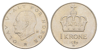 Норвегия 1 крона 1980 Улаф V (1957-1991) KM 419 медно-никель BU 4156-241