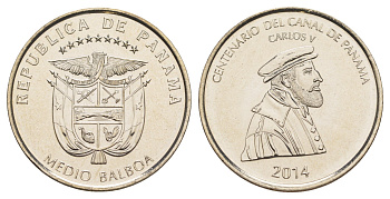 Панама 1/2 бальбоа (50 сентесимо) 2014 100 лет Панамскому каналу KM 145 медь плакированная медно-никелем UNC 4645-243