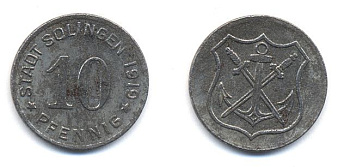 ЗОЛИНГЕН 10 ПФЕННИГОВ 1919 НОТГЕЛЬД 29-245