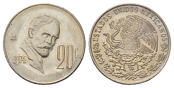 Мексика 20 сентаво 1974 Мо, Игнасио Мадеро KM 442 медно-никель UNC 4580-1022