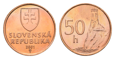 Словакия 50 геллеров 2001 KM 35 сталь плакированная медью UNC 39-1054