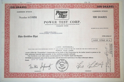 США, Power Test Corp. 100 акций 1980 бумага 8805-60-1