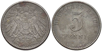 ГЕРМАНИЯ 5 ПФЕННИГОВ 1916 A KM 19, J. 297 железо 211-618