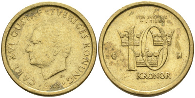 Швеция 10 крон 2003 H, Карл XVI Густав (1973- ) KM 895 медь алюминий цинк 4592-115