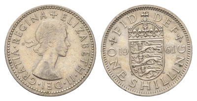 Великобритания 1 шиллинг 1961 Елизавета II (1952-2022), Английский герб KM 904, Spink 4147 медно-никель 4177-255
