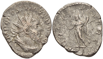 Римская Империя (императоры в Галлии) антониниан 260 - 269 Постум. IMP C POSTVMVS P F AVG / HERC PACIFERO, Геркулес с палицей, оливковой ветвью и львиной шкурой, Августа Треверов, Very fine RIC 67 биллон 1073-12-64