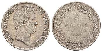 Франция 5 франков 1830 A, Луи-Филипп I (1830-1848) KM 735 серебро 413-331