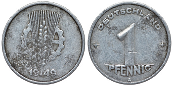 ГДР 1 пфенниг 1949 A KM 1 алюминий 4118-1027